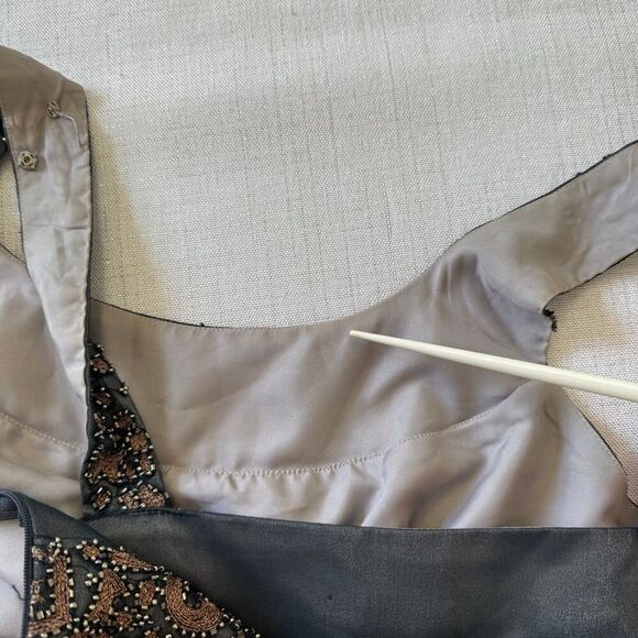 Adrianna Papell Navy Silk Pleated Babydoll Beaded Whimsigoth Grunge Prom Gown 6 - Picture 11 of 13